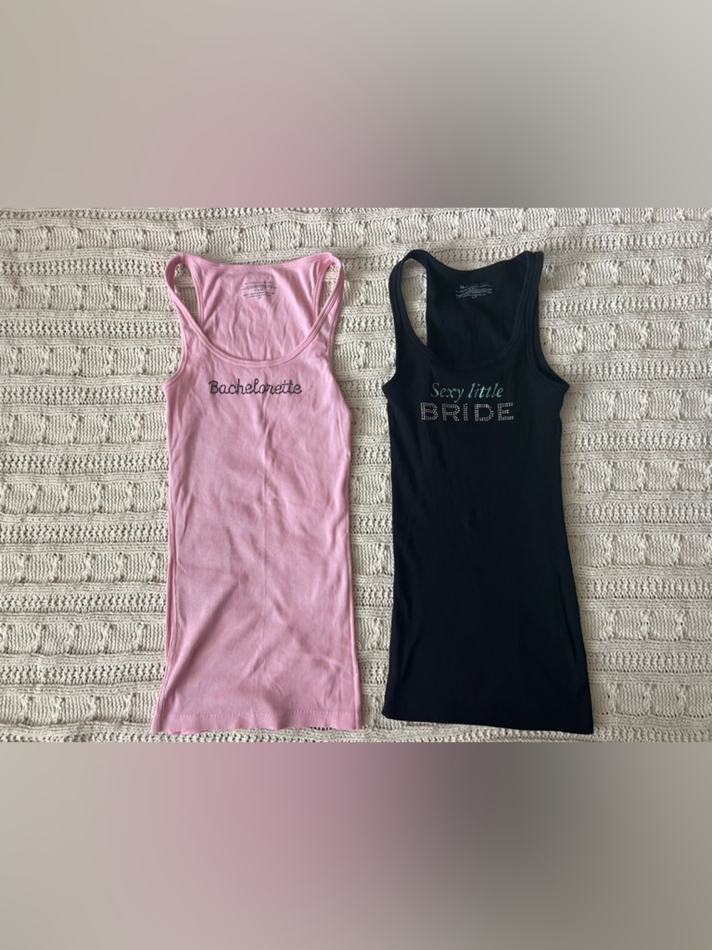 Victoria's Secret Pink & Black Racerback Tank Tops - Bachelorette Bride Set
